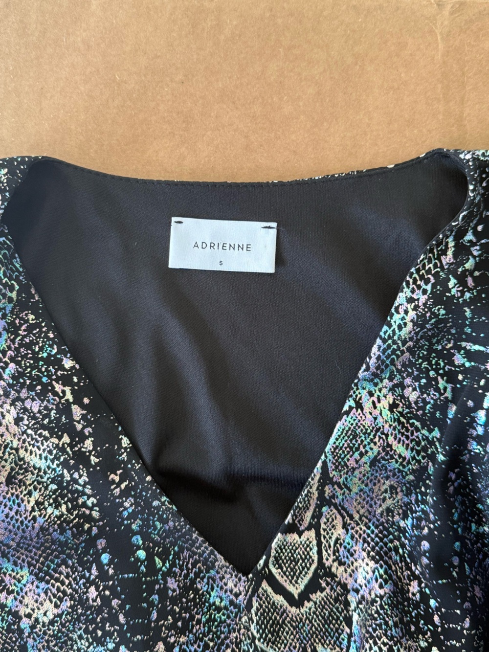 Adrienne Iridescent Snake-Print V-Neck Blouse - Picture 4 of 6